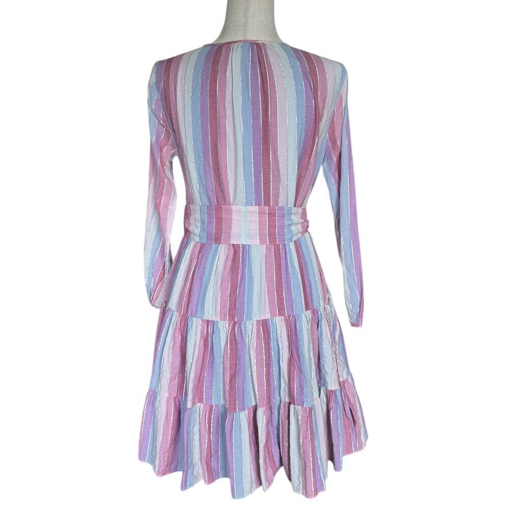 J.Crew Re-Imagined Pastel Stripe Metallic Thread Tiered Belted Dress XS - Picture 4 of 8
